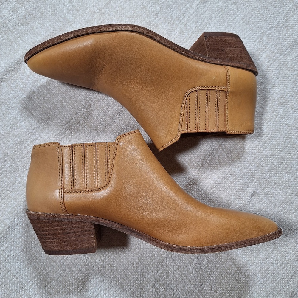 Madewell The Myles Cognac Leather Heel Bootie Pointed Toe Brown Tan 9